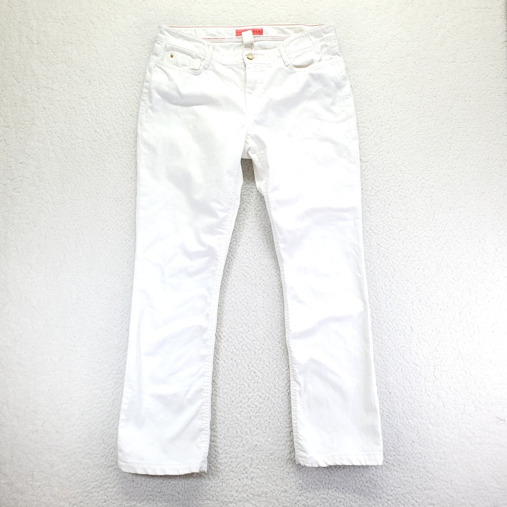 Ivanka Trump Womens White Straight Leg Stretch Denim Jeans Size 12 Gold Hardware
